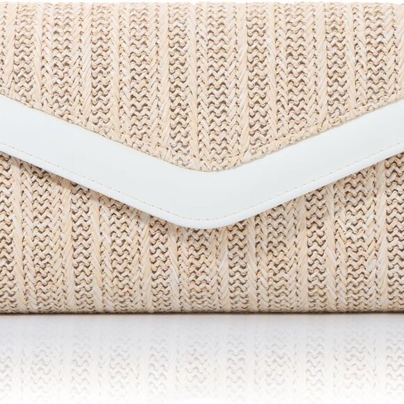 Beige woven straw envelope clutch bag, versatile summer beach handbag - Picture 1 of 8